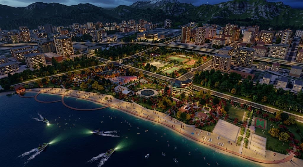 Kızılay Camp — Night-time aerial view with landscape lighting
